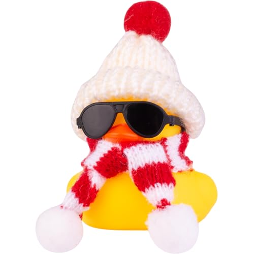 MuMyer Christmas Rubber Ducks Car Ornament G-white&red_white 2 Inches - Dashboard Decorations with Hat Sunglasses & Scarf