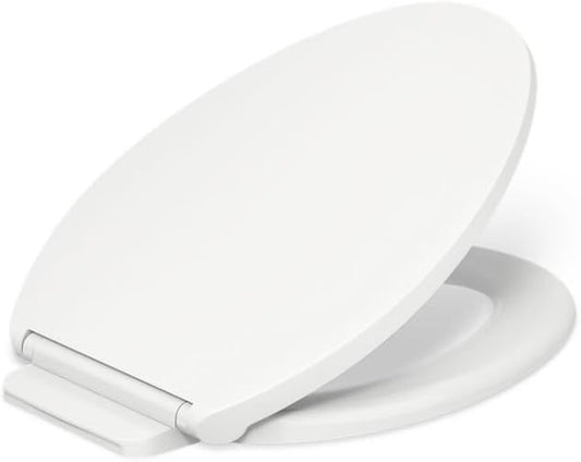 KOHLER K-27332-0 Glissade ReadyLatch Quiet Close Round Toilet Seat, White, Grip-Tight Hardware, Quiet Close Lid Prevents Slamming