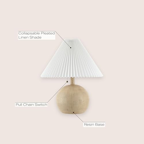 JONATHAN Y Aksel Sphere Table Lamp 17.25in Beige Wood Finish, Modern Coastal Design