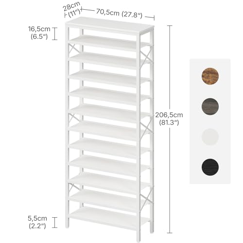 Tall Wooden Shoe Rack Organizer - 12 Tiers, White, 27.8 x 11 x 81.3 inches