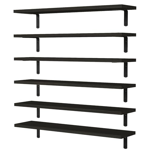 24 Inch Floating Wall Shelves Set of 6 - Black Rustic Wall Storage