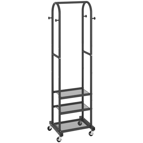 Kaitiemoo Clothing Rack, Mobile Garment Rack with Wheels & 3 Shelves,