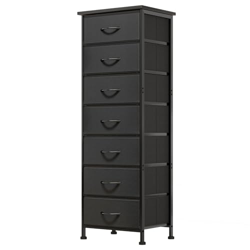 Fixwal Tall Skinny Fabric Dresser with 7 Drawers - Black, 11.8 x 15.7 x 47.2 Inches