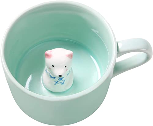 Jeuhoue Celadon Polar Bear Ceramic Mug with Hidden 3D Animal, 8oz