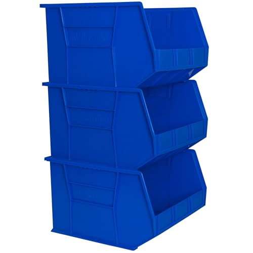 Blue Plastic Storage Bins - Stackable 18x16x11 Inch Heavy Duty Organizer