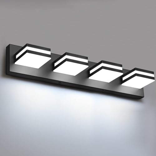 Black 4-Light Dimmable LED Bathroom Vanity Light Fixture - 360° Rotation