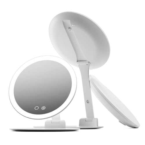 Travel Magnifying Makeup Mirror with Lights - 10x Magnification, Rechargeable, Adjustable Height Stand, Portable LED Vanity Mirror