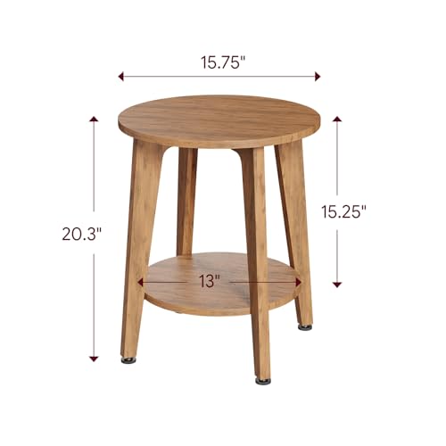 Small Rustic Walnut Side Table with Tapered Legs - 15.75"D x 20.3"H, Compact End Nightstand