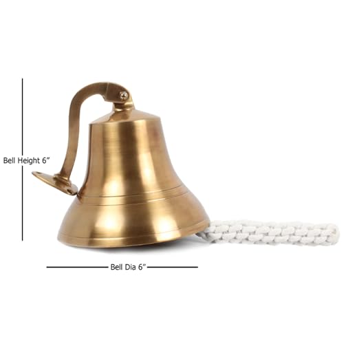 Antique Brass 6-Inch Wall Mounted Nautical Bell - Vintage Hanging Ship Bell - Antique Finish