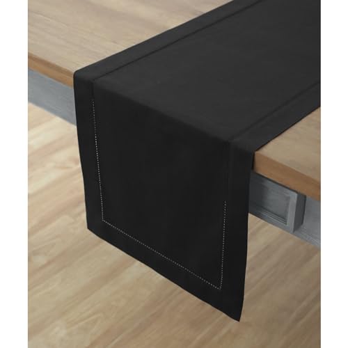Solino Home Cotton Linen Table Runner Black Hemstitch 14 x 36 in - Variant 04