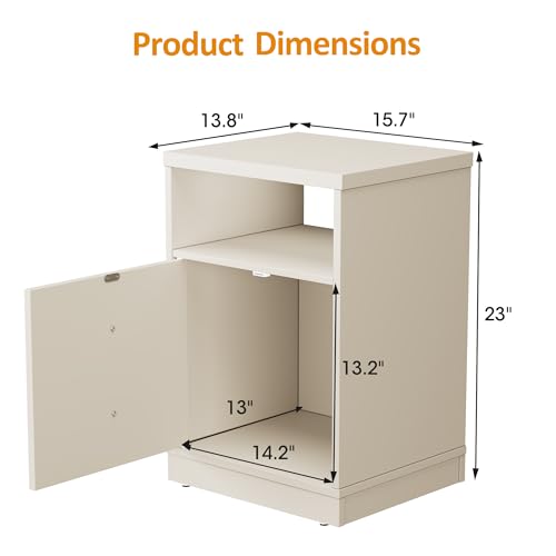 RoyalCraft Beige Nightstand Set of 2 - Modern Small End Tables with Storage Shelf and Faux Double Drawer, Bedroom Dorm Side Tables for Small Spaces