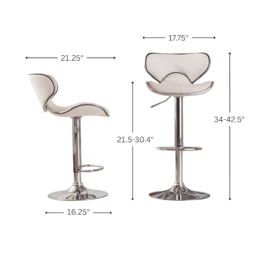 White Adjustable Swivel Leatherette Bar Stool Set of 2 with Chrome Base