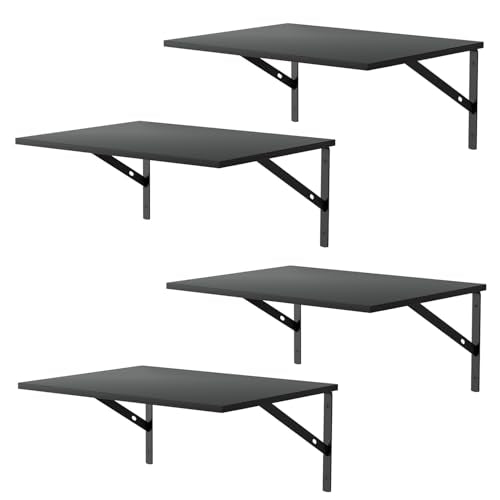Housiture Black Floating Wall Shelves Set of 4 - 12 Inch Deep, Easy Install for Bathroom, Bedroom, Kitchen, Living Room