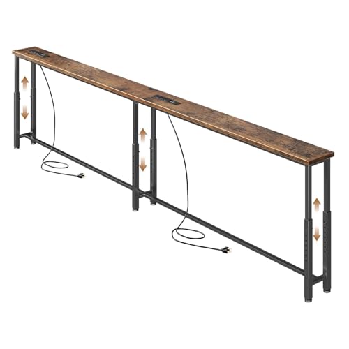 SEFILENCE Rustic Brown 78.7'' Narrow Console Table with Adjustable Height 26-34"