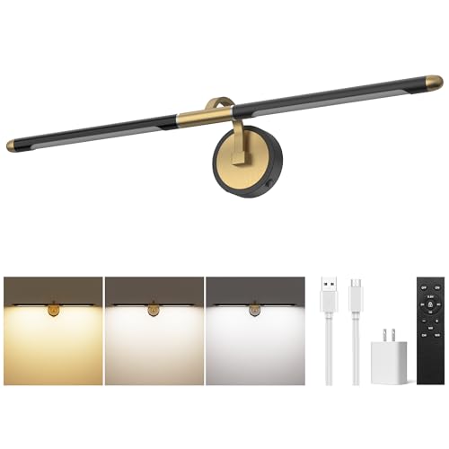 31-Inch Dimmable Cordless Picture Light with Remote - Wall Art Illumination, Rechargeable 9000mAh Battery, 3CCT, Timer, Metal Wall Light for Paintings & Gallery