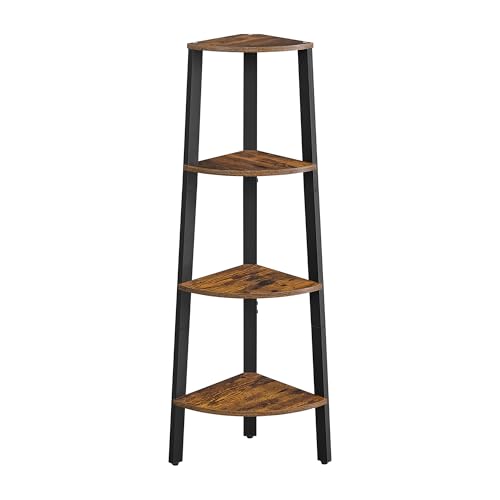 VASAGLE Rustic Brown & Black Corner Ladder Shelf - 4 Tiers, Modern Home Decor