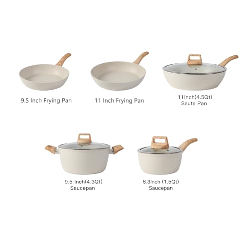 Anymark 16-Piece Non-Stick Cookware Set White - Includes Pots, Pans, Steamer & Accessories