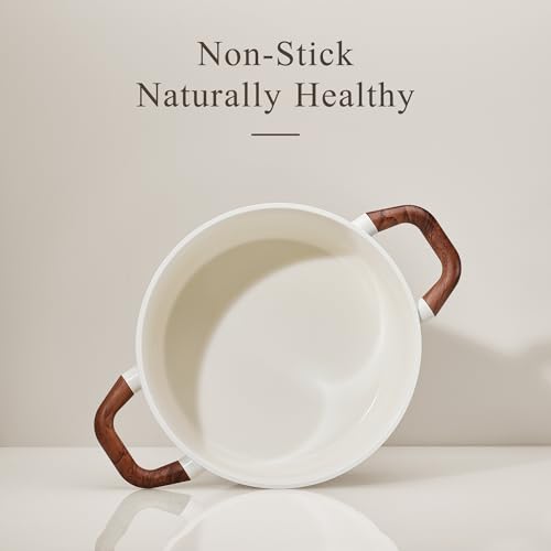 White 5 Quart Nonstick Stock Pot with Lid and Ladle - Even Heating, PFOA Free