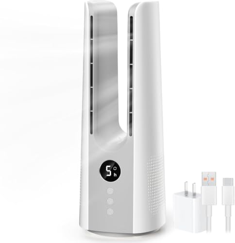 Bladeless Desk Fan 13 Inch Quiet Oscillating Air Cooler with Timer - White