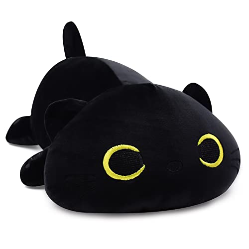 Black Cat Plush - 13inch Kawaii Black Cat Stuffed Animals, Cute Cat Plush Pillow Toy, Home Decor Christmas for Kids Boys Girls