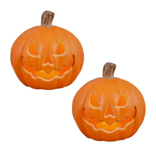 Xodus Battery Operated LED Pumpkin Jack-O-Lantern - Medium 8.5-inch 2-Pack Halloween Decor
