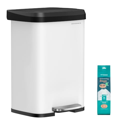 SONGMICS 13-Gallon Stainless Steel Kitchen Trash Can with Soft Close & White/Black Variation