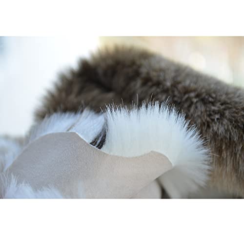 Reindeer Faux Sheepskin Rug 3.6x2.9 ft White & Grey Deer Animal Skin Accent