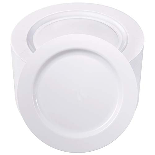 Disposable Dinner Plates - 10.25 Inch White Plastic Plates - Pack of 100 - Perfect for Parties & Weddings