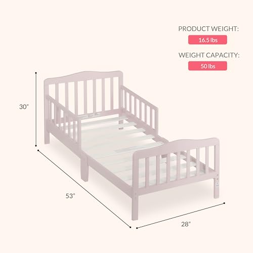 Pink Toddler Bed - Classic Design, GREENGUARD Gold Certified, Safety Rails, Low-to-Floor