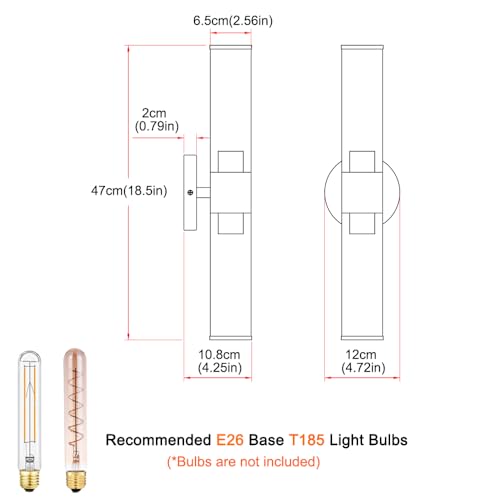 Brushed Gold Wall Sconces Set of 2 - 18.5in Modern Cylinder Glass Vanity Lights for Bathroom Mirror