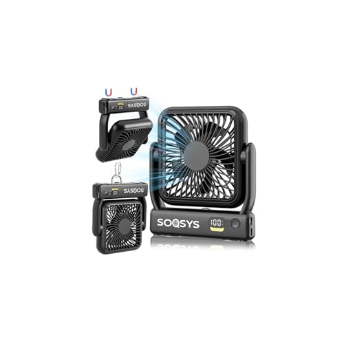 Magnetic Travel Fan for Cruise & Camping - 5000mAh Ultra-Slim Rechargeable Portable Fan - Black, Small