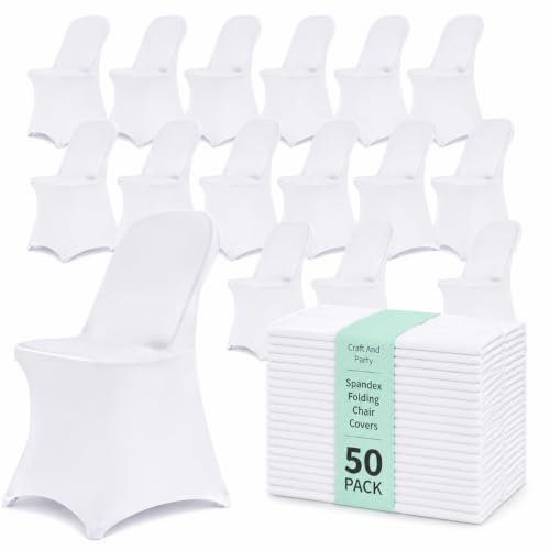 Craft And Party 50 Pack White Spandex Folding Chair Covers - Universal Fit