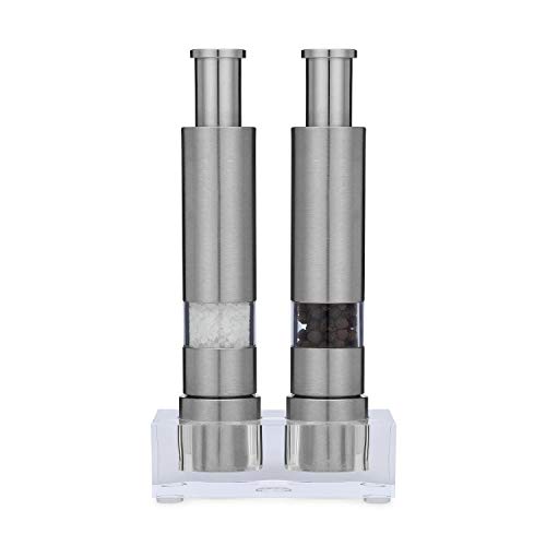 Grind Gourmet 316 Stainless Steel Salt & Pepper Grinder Set Refillable Modern Pump & Grind