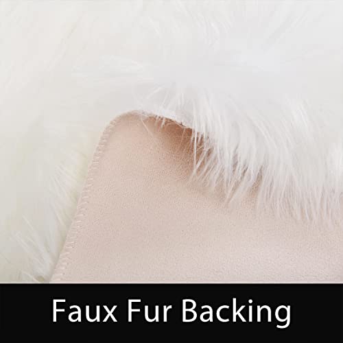 5' x 7' White Faux Sheepskin Rug - Washable Fluffy Area Rug for Living Room & Bedroom