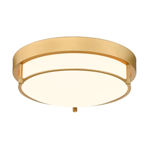 12 Inch Brass Gold Finish 2-Light Ceiling Mount Light Fixture for Hallway Kitchen Bedroom – Modern Design