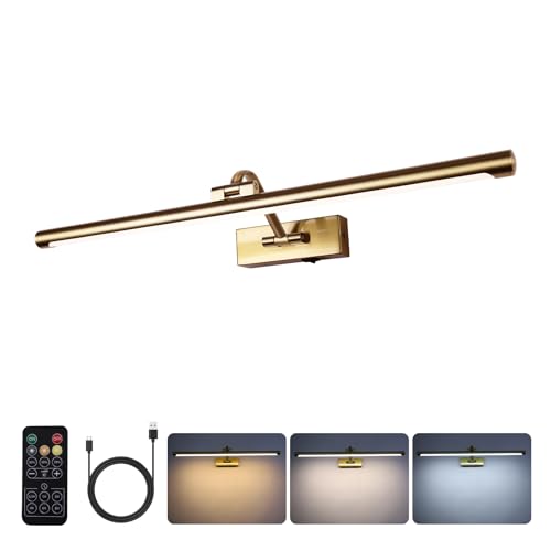 Battery Operated Brass 24-Inch Wireless LED Picture Light with Remote & Timer – Adjustable Art Wall Lamp