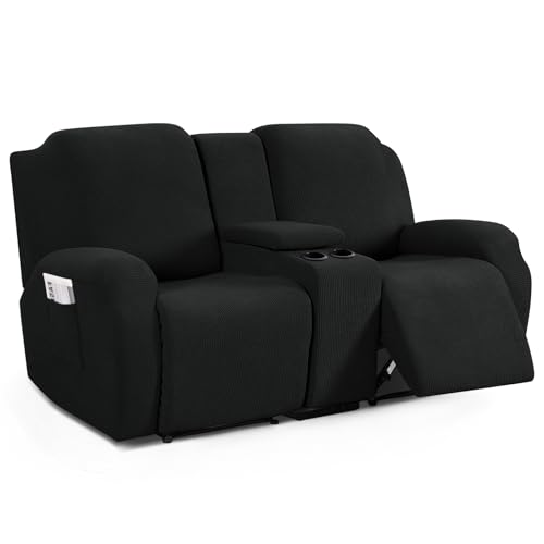 Stretch Loveseat Recliner Cover with Middle Console - Black, 2 Seat