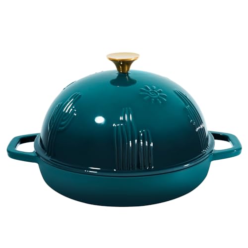 Dark Cyan Cast Iron Bread Oven with Cloche Lid - 9.8 Inch Dutch Oven for Sourdough Baking