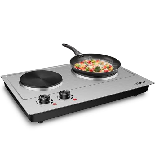 CUSIMAX 1800W Double Hot Plate, Stainless Steel Silver Countertop