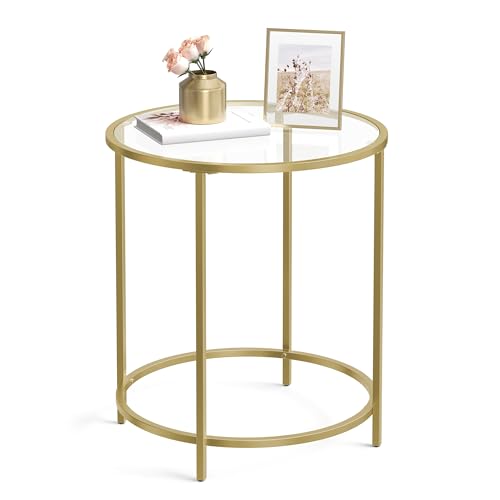 VASAGLE Gold Glass Side Table with Metal Frame - Minimalist End Table