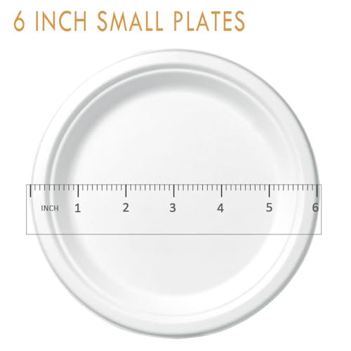 Heavy Duty Compostable Paper Plates 6 Inch Biodegradable Bagasse & Bamboo - 500 Count