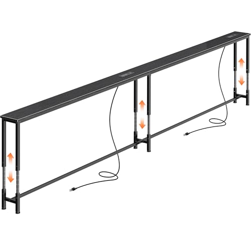 110.2-Inch Adjustable Sofa Table with Power Outlets - Black / 23.9-34.4" H