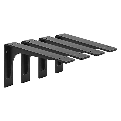 Firmetal 10x6 Inch Heavy Duty Shelf Brackets Pack of 4, Max 320lbs Load, Alloy Metal Corner Supports for Shelving, Black Finish