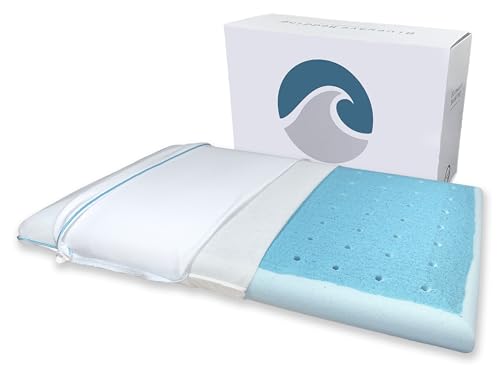 Ultra Slim Max Cool CarbonBlue Gel Memory Foam Pillow - 2.75 Inch Standard Size, Supportive & Cooling for Back & Stomach Sleepers