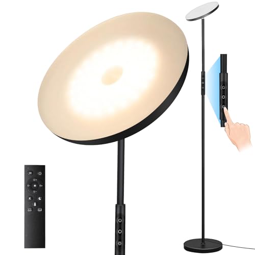 40W Black LED Floor Lamp with Remote Dimmable Torchiere Living Room Light