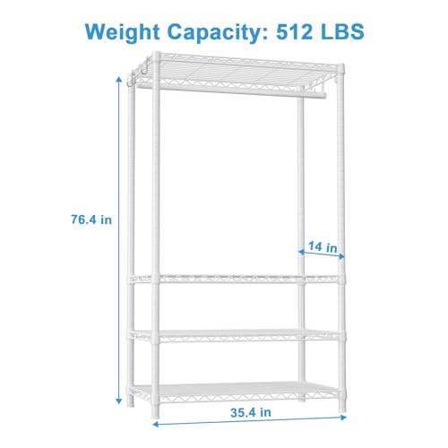 H4 Portable 4-Tier Metal Clothes Garment Rack - White, 35.4 W x 14 D x 76.4 H