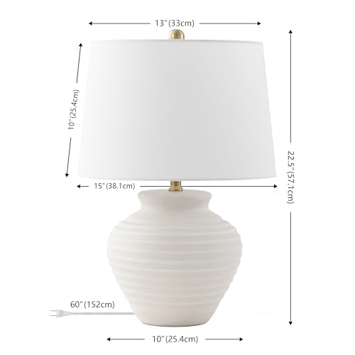 Ledger Table Lamp - 22.5 Inch Coastal Bone Ceramic & Fabric Bedside Light