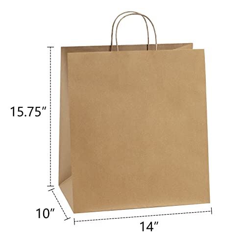 Large Kraft Paper Gift Bags with Handles - 14x10x15.75 Inch, 50 Pack - Wide Bottom, Heavy Duty, Reusable, DIY Decor
