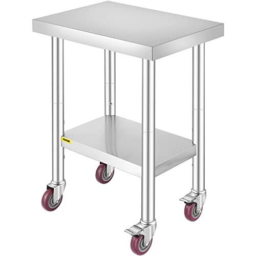 24x18x34 Inch Stainless Steel Work Table with Adjustable Shelf and Casters - Heavy Duty Kitchen Prep Station