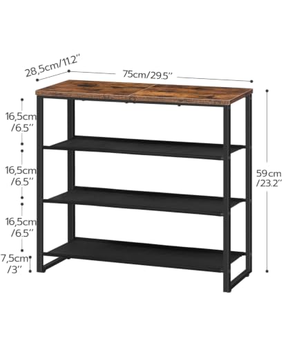 HOOBRO 29.5" Rustic Brown & Black 4-Tier Shoe Rack with Oxford Fabric Shelves & Top Panel